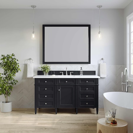 James Martin Vanities Brittany 60in Single Vanity, Black Onyx w/ 3 CM White Zeus Quartz Top 650-V60S-BKO-3WZ